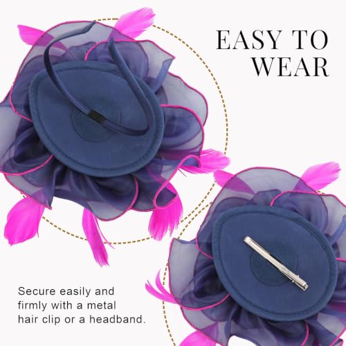Image of DRESHOW Fascinators Hat Tea Party Headwear Ribbons Feathers on a Headband and a Clip for Women
