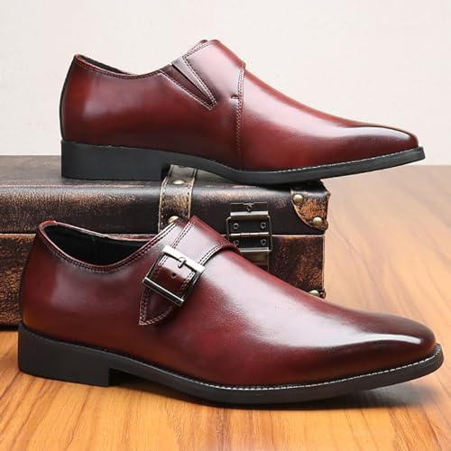 Men's Leather Square Toe Monk Strap Loafers,Classic Slip on Dress Shoes,Low Top Formal Business Oxford Shoes3