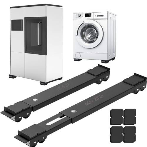 Heavy Duty Appliance Rollers 17.5-28in Extendable Washing Machine Appliance Sliders Rollers with Brake Anti Slip Base Load Bearing 660lbs Easily Move for Dryers Refrigerators Furniture