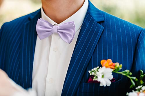 Image of HISDERN Bow Ties for Men Solid Color Pre-Tie Bow Tie and Pocket Square Set Classic Formal Tuxedo Bowties for Wedding Party