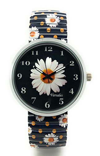 Montre analogique femme bracelet élastique montre quartz à motif floral marguerite Varsales