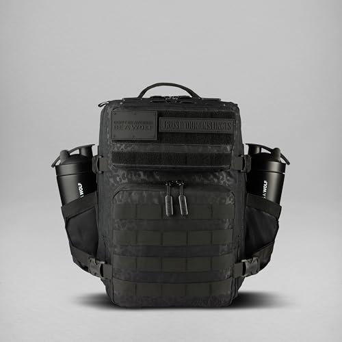 Image of WOLFpak 25L Athletic Gym Backpack (Black Leopard) Durable 1000D Waterproof Oxford Material w /MOLLE Webbing, Laptop Pocket & Dual Cup Holders, Durable Fitness /Travel /Military Daypack