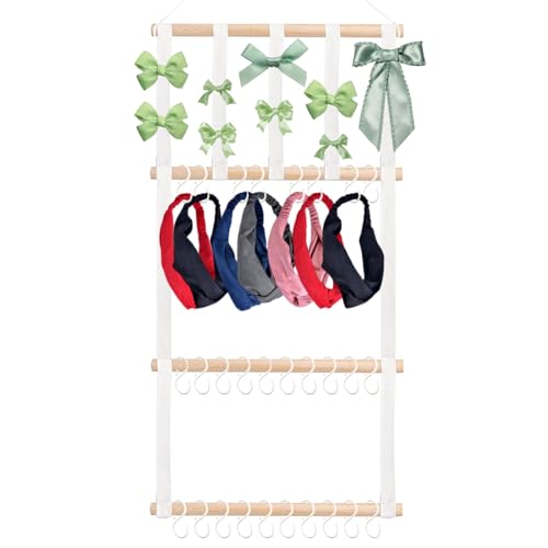 Almacenamiento de lazo, colgador de accesorios para el cabello, almacenamiento de collar con 30 ganchos, decoración de pared para habitación de niños, sala de juegos, cuarto de bebé, dormitorio o