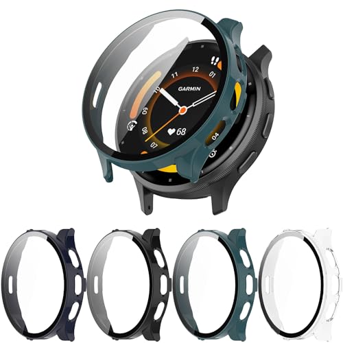 [4-Pack] Case with Tempered Glass Screen Protector Compatible with Garmin Venu 3 (45MM) Ultra-Thin Bumper Full Coverage Protective Hard PC Cases Face Cover for Garmin Venu3