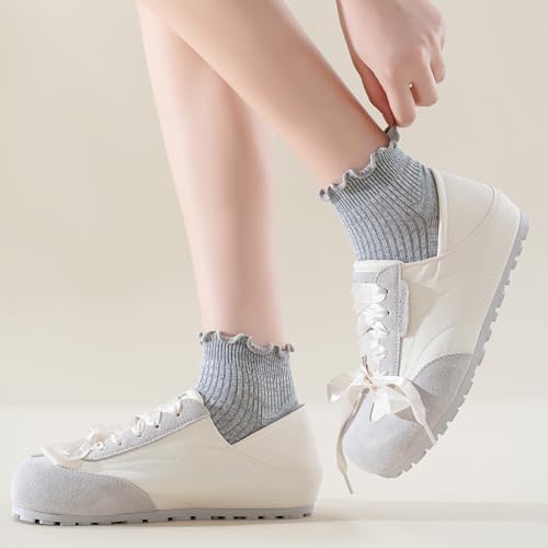 Image of Mcool Mary Womens Ankle Ruffle Socks Casual Cotton Frilly Breathable Cute Knit Lettuce Trim No Show Socks 6 Pack