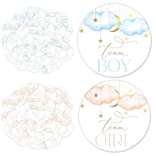 50 Pcs Moon Stars Gender Reveal Badges Button Pins Twinkle Twinkle Little Star Team Boy or Girl Pins He or She Gender Reveal Decorations Pin Badge for Baby Shower Party Favor Game Supplies 1.7 In (50 Moon Stars)