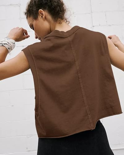 Image of HUGOOME Women Workout Tank Tops Oversized Crop Sleeveless Tee Loose Fit Boxy Basic Yoga Active Summer T Shirts Gym 2026