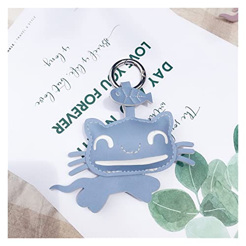 ZAOPP Lindo Verde Suave PU Gatito de Cuero Key FODGGING Dibujos Animados Cat Cuero Key Fot Bag Colgante Regalo Creativo (Color : Happy Cat-Smog Blue) Cover