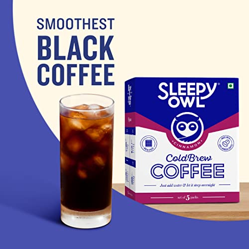 Sleepy Owl Cinnamon Cold Brew Coffee Bags | 100% Arabica Coffee | Set of 5 Packs - Makes 15 Cups | Easy 3 Step Overnight Brew - No Equipment Needed | Medium Roast | Directly Sourced From Chikmagalur