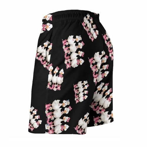 Cute Bow Duck Floral Mens Swim Trunks Quick Dry Board Shorts Beach Swimwear Bathing Suits4