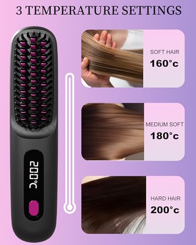 Go Brush Pro 2026 for Short Hair, Portable Straightener Brushs for Travel, with LCD Temperature Display, Fast Heating Cordless Mini Hair Brushs (White) — view 3