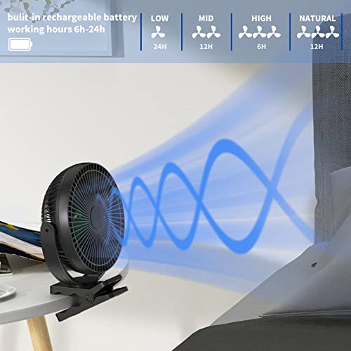 Clip on Fan, Rechargeable Portable Fan, 8 Inch Small Desk Fan - 10000mAh Battery Powered Fan with 4 Speed, 360° Rotation Personal Fan Suitable for Golf Cart, Bedroom, Travel and Camping (Green) — view 4