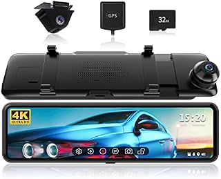 REDTIGER Mirror Dash Cam Rear View Camera 11''Full UHD 4K Front and 1080P Rear Backup Dual Cameras for Cars,GPS,Night Vision,Smart Reverse Parking Assistance,Touchscreen,Free 32GB Card