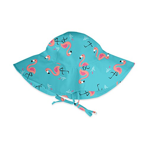 i play. by green sprouts baby girls Brim Sun Protection | All-day Upf 50+ Sun Protection for Head, Neck, & Eyes Hat, Light Aqua Flamingo, 2-4T US