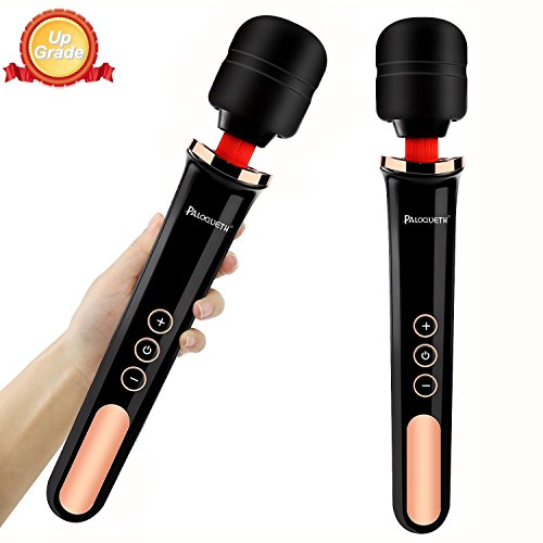 Cordless Wand Massager with 5 Powerful Speeds 10 Vibration Patterns for Neck Back Deep Tissue Massage, PALOQUETH Handheld Lightweight Rechargeable Body Massager with Removable 360° Bendable Silicone