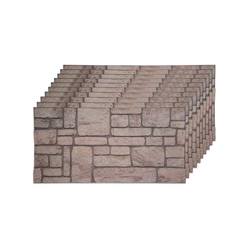 IZODEKOR Revestimiento de pared 3D, espuma de poliestireno, aspecto de piedra, salpicadero de cocina, baño, balcón, dormitorio, salón y terraza, marrón oscuro y terracota, aspecto antiguo, 10 paneles
