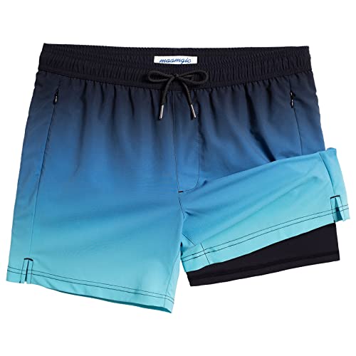 MaaMgic Herren Badehose mit Kompression Badeshorts 2 in 1 | 5.5" Schnelltrocknend lässige Swim Shorts Kurz Boardshorts m...