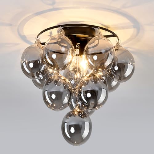Image of Modern Sputnik Ceiling Light Fixture 2 Light Flush Mount Chandelier with 11 Glass Globe Black Dining Room Light Fixture for Living Room Master Bedroom Kitchen Farmhouse