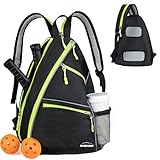 Overmont Pickleball Sling Bags - Unisex Adjustable Paddle Backpack with Fence Hook/Water Bottle Holder