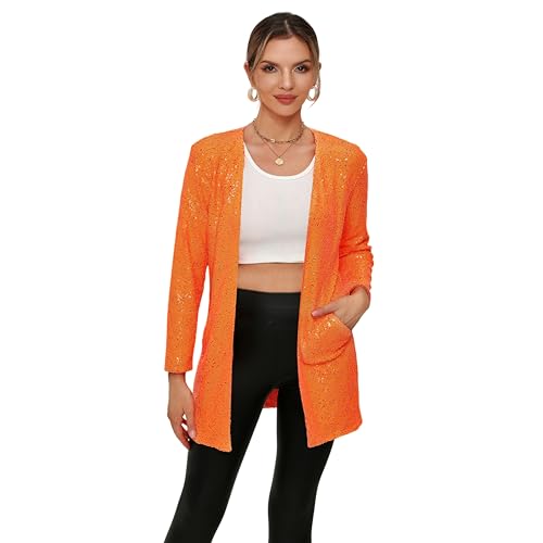 Women's Sequin Jacket Long Sleeve Open Front Blazer Glitter Sparkly Coat Party Casual Cardigan