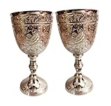 Bona fide 2 pieces brass goblet embossed design,Premium Goblet Champagne Flutes Coupes Wine drinking Glass,tumbler cups for water juice milk beer ice tea set of 2 pieces brass chalice cup 7 oz each