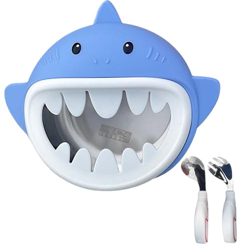 CONDUKE Stainless Steel Kids Plates Ideal for Cereal, Soup, Rice - Bowls for Kids perfect for Meals - Durable Stainless Steel Baby Bowl Colorful with Fork and Spoon (BLUE)