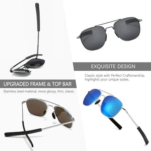 Image of SUNGAIT Men's Military Style Polarized Pilot Aviator Sunglasses - Bayonet Temples