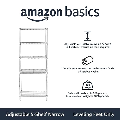 Amazon-Basics-5-Shelf-Adjustable-Steel-Storage-Shelving-Unit-200-lb-Capacity-per-Shelf-232-x-134-x-60-inches-Chrome