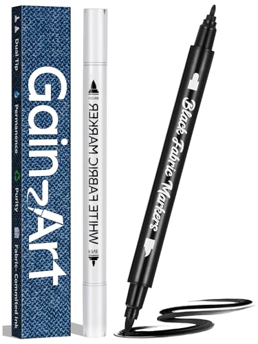 Gain-Art Fabric Marker for Clothes 2PCS Wash-Resistant No Bleed Quick Dry Professional Dual Tip Pen Permanent Paint for Clothing Canvas Cover Stains DIY Art Crafting White &Black