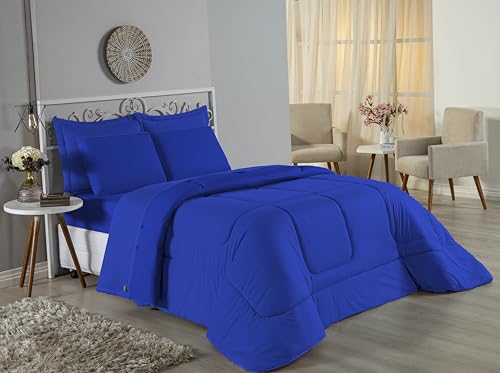 Edredom Solteiro Malha 100% Algodão Fio Penteado Dupla Face 2,40m x 1,60m Jra (Azul Royal)