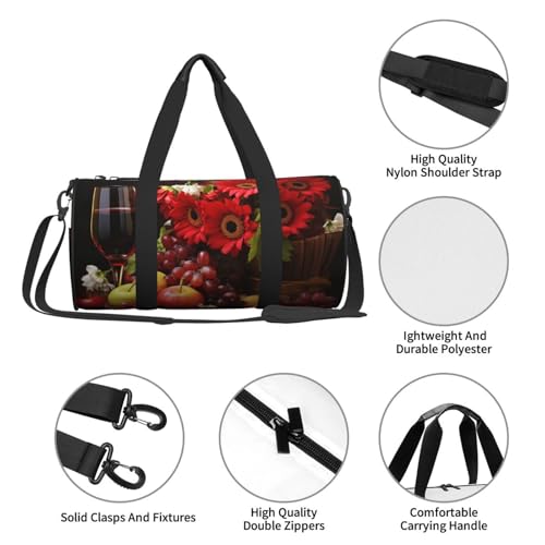 Travel Duffle Bag Weekender Bags For Men Women With Shoe Compartment Large Capacity Weekender Overnight Bag Red Wine Strawberry Flowers Carry On Tote Bags Sport Gym Bag For Travel Yoga4