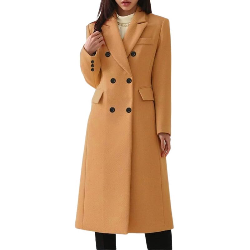 Women’s Long Woolen Coat Winter Tweed Full Sleeve Warm Wool Blend Coat for Autumn-image-38