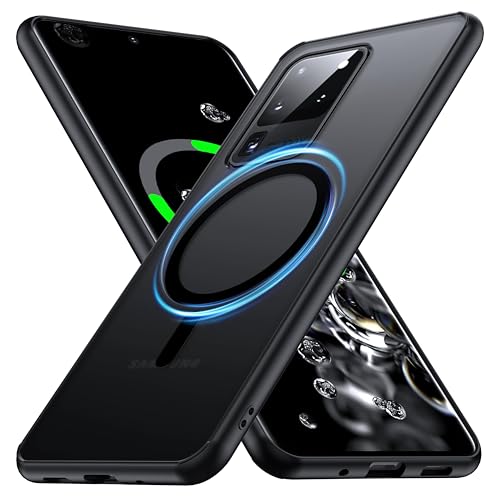 FNDMIL[NO.1 Magnetic for Samsung Galaxy S20 Ultra Case with MagSafe[Military Grade Drop Tested][Translucent Matte][Anti-Fingerprint] Soft Silicone Bumper for Samsung Galaxy S20 Ultra Phone Case Black