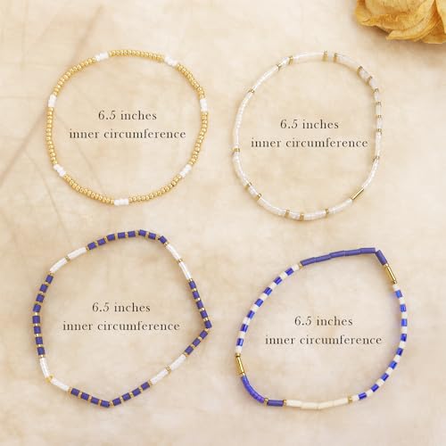 Tila Flat Gold Beaded Bracelets Stretch Set for Women,Handmade Miyuki Glass Square Beads Stack Bracelet Festive Friendship Accessories Jewelry Gift.3