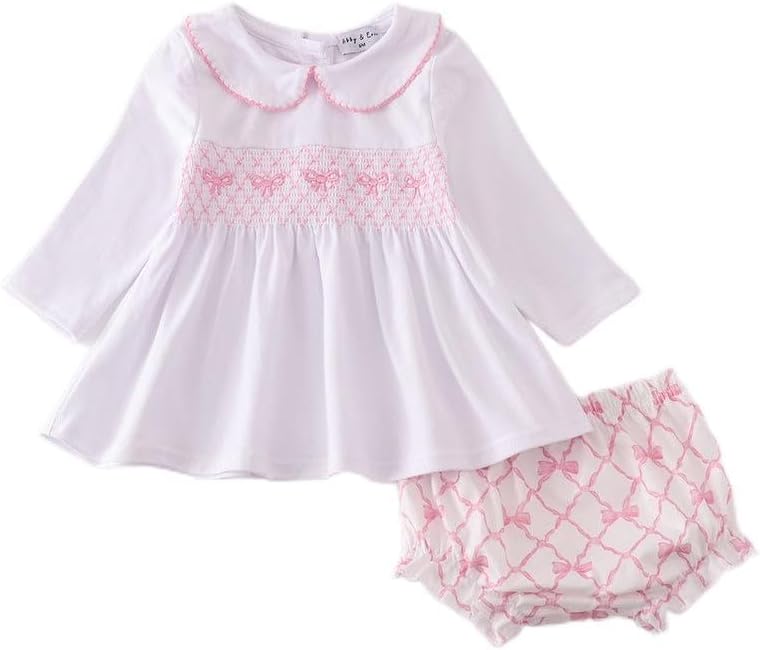 abby&evie Pink bow smocked bloomer set