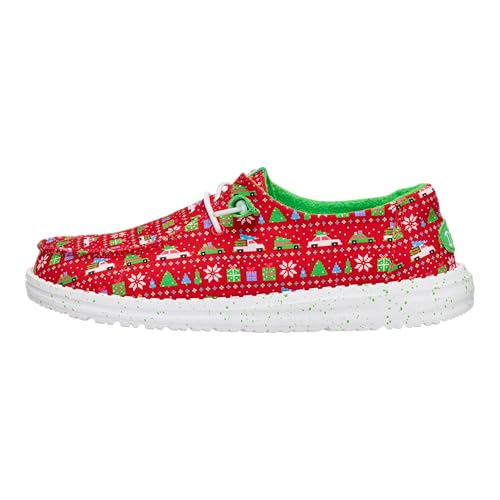 HEYDUDE Wendy Holiday Sweater Red/Green 9, Women’s Shoes, Slip-on Loafers, Comfortable & Light-Weight