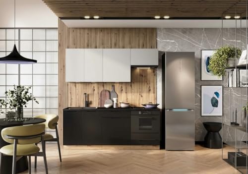 Genérico Muebles de Cocina Completa 200 cms con Uñeros Color Negro y Gris Claro ref-42b