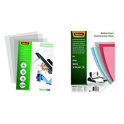 Couvertures A4 transparentes et pochettes plastification Fellowes pour dossier et rapport