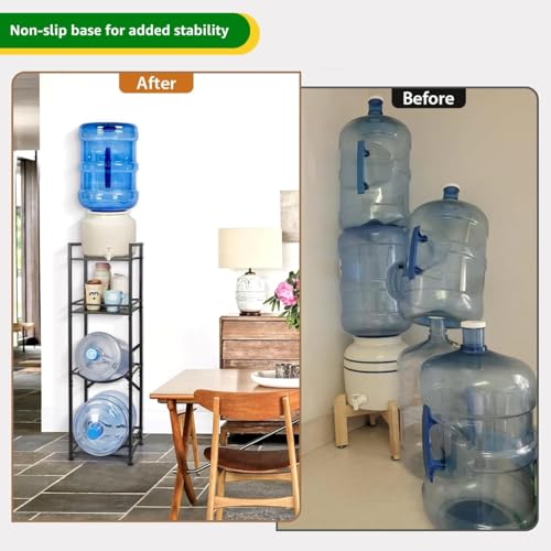 Image of ecofynd 2 Tier Water Dispenser Stand with 2 Top Shelf, Heavy Duty Water Cooler Storage Rack, 20 Litre Engineered Wood & Metal Bottle Holder for Home & Kitchen, Office, School, Hospitals, Restaurants