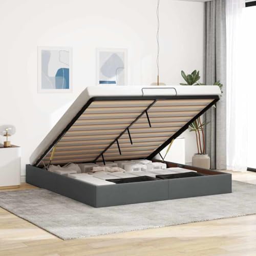 vidaXL Estructura de Cama otomana sin colchón Gris Oscuro 200x200 cm, Marco de Cama, Marco de Cama otomana, Marco de Cama con Almacenamiento Debajo de la Cama