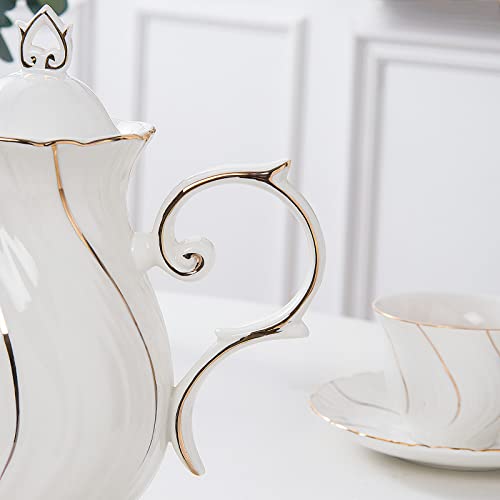 Agyiuns White Ceramic Teapot with Gold Accents