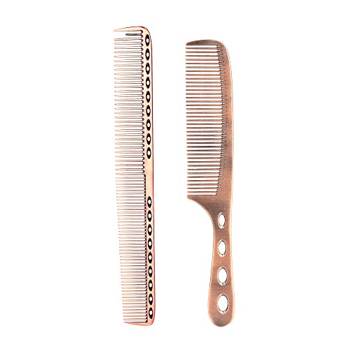 2Pcs Salon Hair Comb with Scale Professional Barber Hairdressing Steel Comb Metal Hair Cutting Comb (Rose gold)