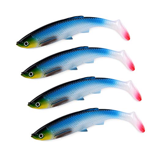 East Rain 3D Bleak Paddle Tail Swimbait en Plastique Souple pour Tout leurres de pêche, leurres pour la au brochet, pour la en Eau Douce en Eau salée (12cm/14.5g, 4pc/Pack) (D 4pcs)