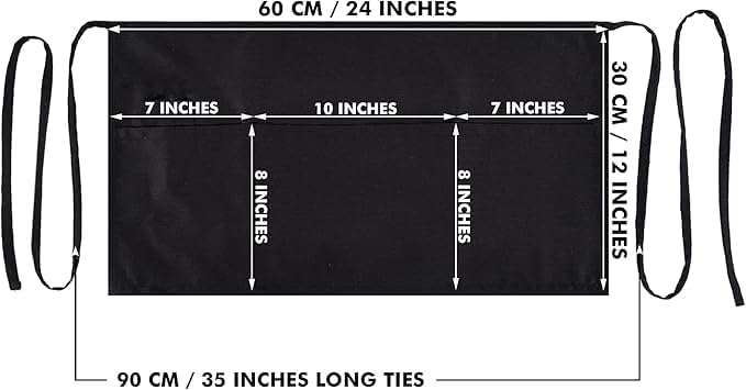 Miniatura 4 de Dreamology Delantal de servicio para camareras, delantal de cintura, delantal de servidor con 3 bolsillos, delantales de cintura corta para mujeres,