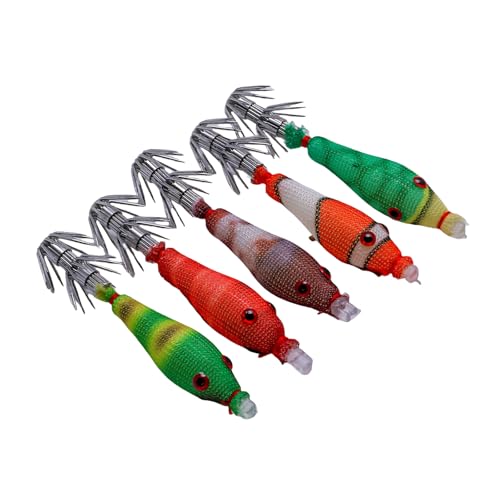 5pcs Squid Cuttlefish Sleeve Hook Jigs Lururingluminedly Blowing Tube Squid Jigs Fook Fishing Lures Bait
