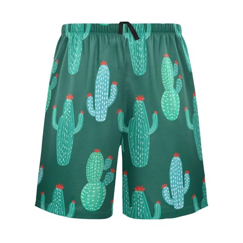 Red Flower Cactus Darkgreen Pajama Shorts for Men Lounge Pants Sleep Bottoms Sleepwear Pajama Pant with Pockets, S-XXL-XXL