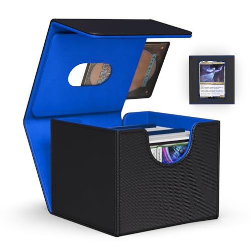 Image of ZLCA MTG Commander Deck Box, Card Deck Box for Trading Card, Holds 110+ Double Sleeved Cards Fits for TCG CCG Magic Cards with 2 Dividers (Black & Blue)