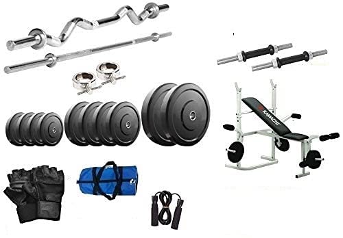 Body Maxx 100 Kg Home Gym Package + Kamachi 5 in 1 Weight Lifting Bench + 4 Rods + Gym Bag + Rope + Gym Gloves-image-25
