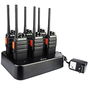Retevis RT24 Walkie Talkie con Caricatore da 6 Slot, Ricetrasmittenti PMR446 Licenza-Libero, 16 Canali CTCSS/DCS, Walkie Talkie Professionali per Servizi di Sicurezza, Hotel, Ristorante ecc (6 Pezzi)