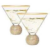Diamond Studded Martini & Cocktail Glasses Set of 2, Rhinestone Diamonds Stemless Crystal Ball Base, 10.5 oz, Shiny Style Crystal, Beautiful Hosting, Wedding, Everyday Rhinestones Glass Silver